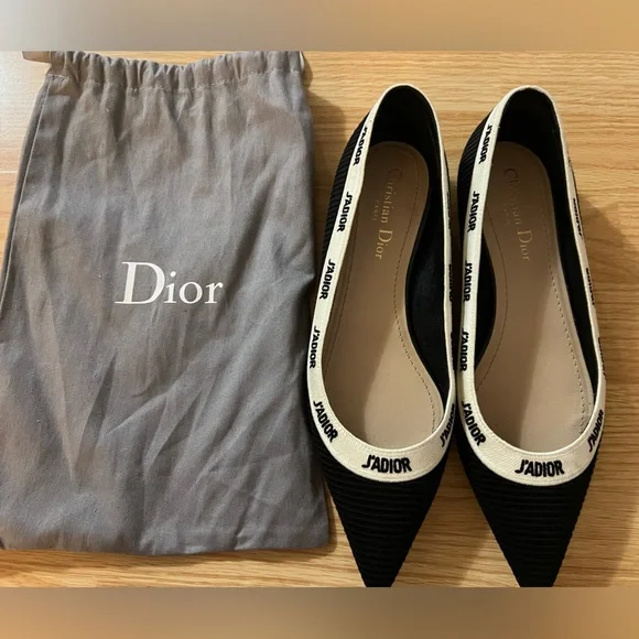 Dior J'Adior Black and Cream Flats AUTHENTIC - Picture 2 of 6